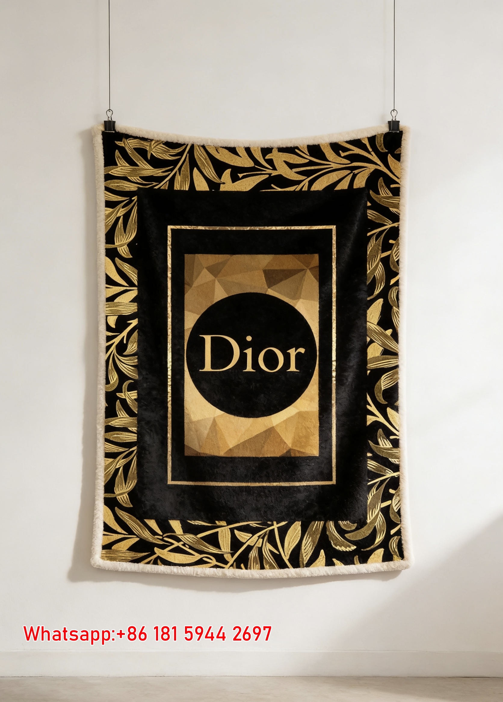 Dior Gold Leaf Luxury Flannel Sofa Throw Blanket D432